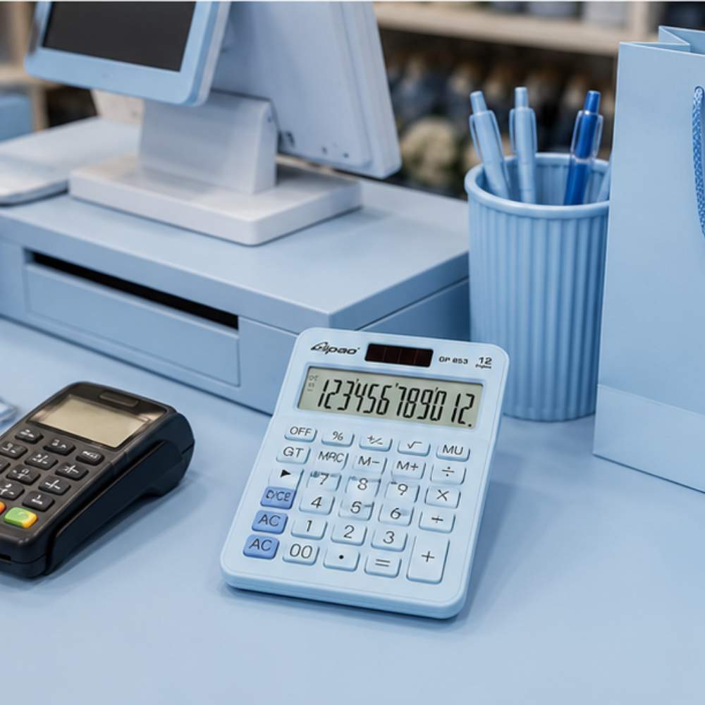 Calculadora de Escritorio Gipao GP 853 – 12 Dígitos Azul Pastel