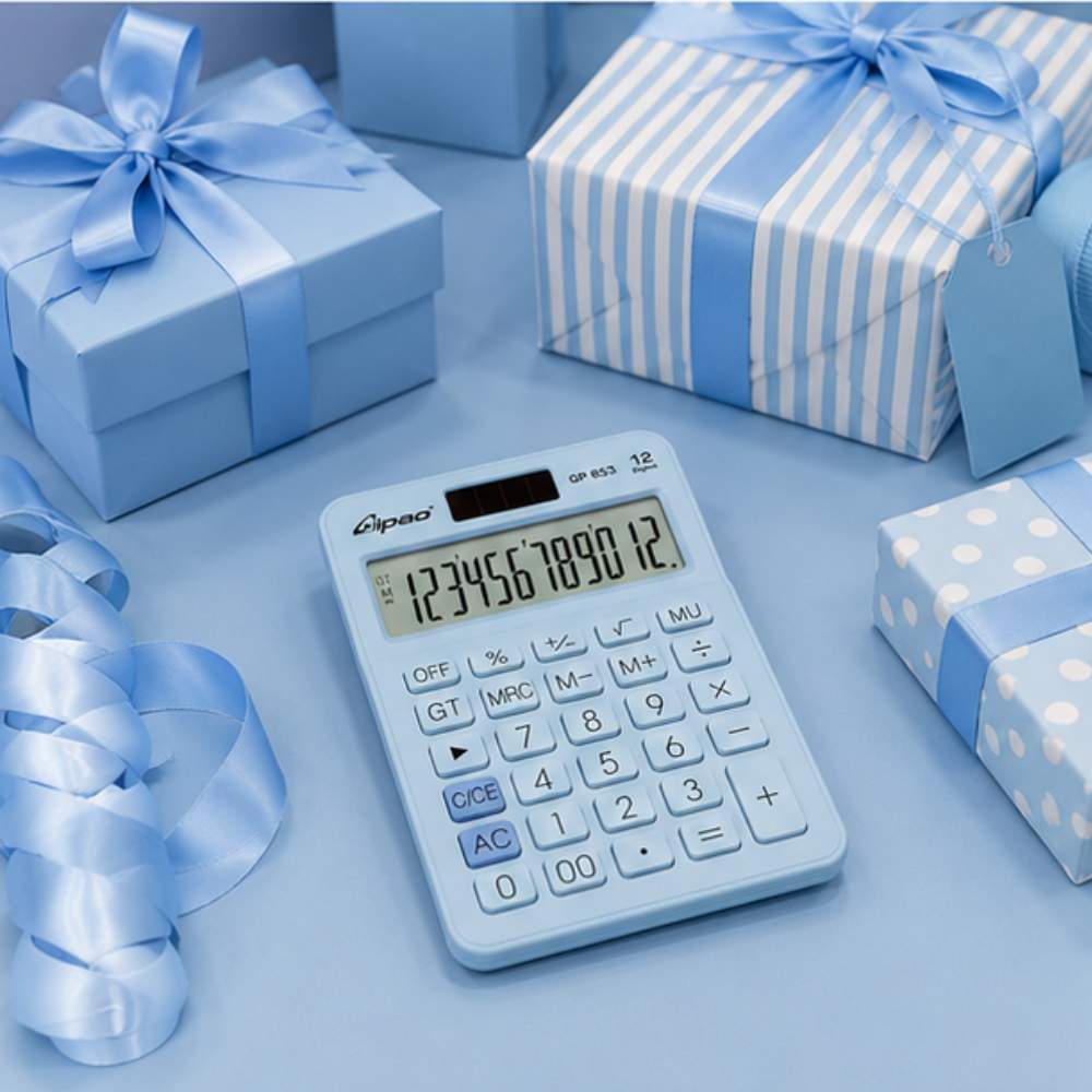 Calculadora de Escritorio Gipao GP 853 – 12 Dígitos Azul Pastel