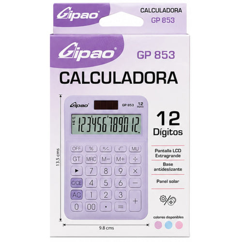 Calculadora de Escritorio Gipao GP 853 – 12 Dígitos Lila Pastel