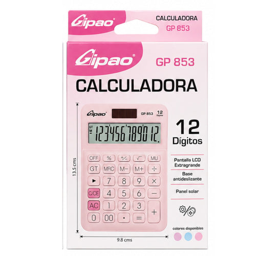 Calculadora de Escritorio Gipao GP 853 – 12 Dígitos Rosado Pastel