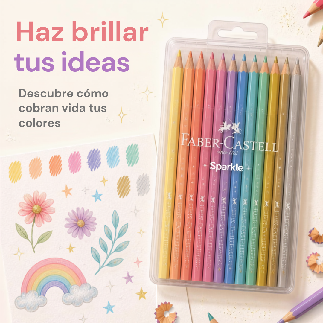 Colores Faber-Castell Sparkle Pastel x12 en Caja Metálica