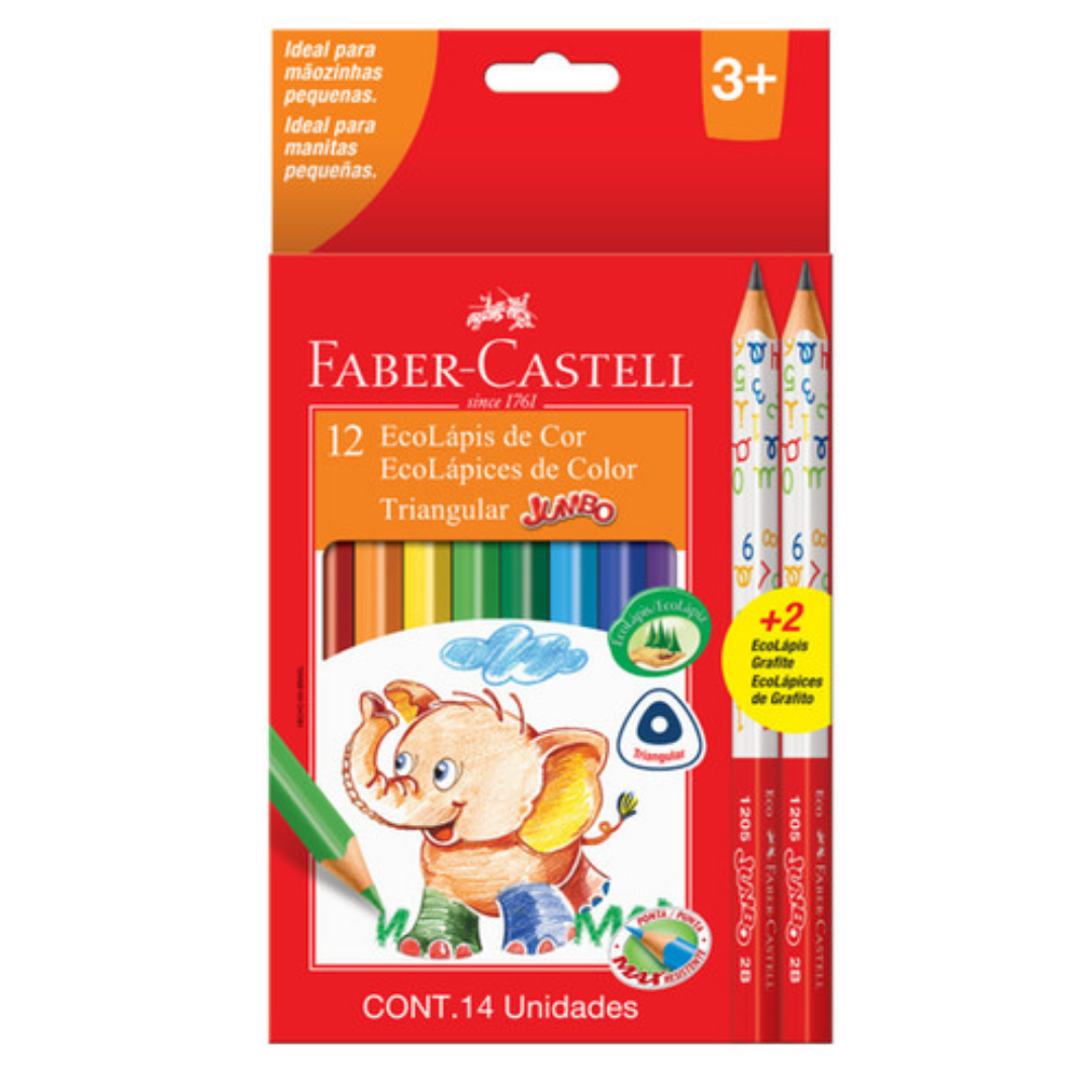 Colores Faber-Castell Jumbo Largo Triangular 3 mm x12 + 2 Grafito