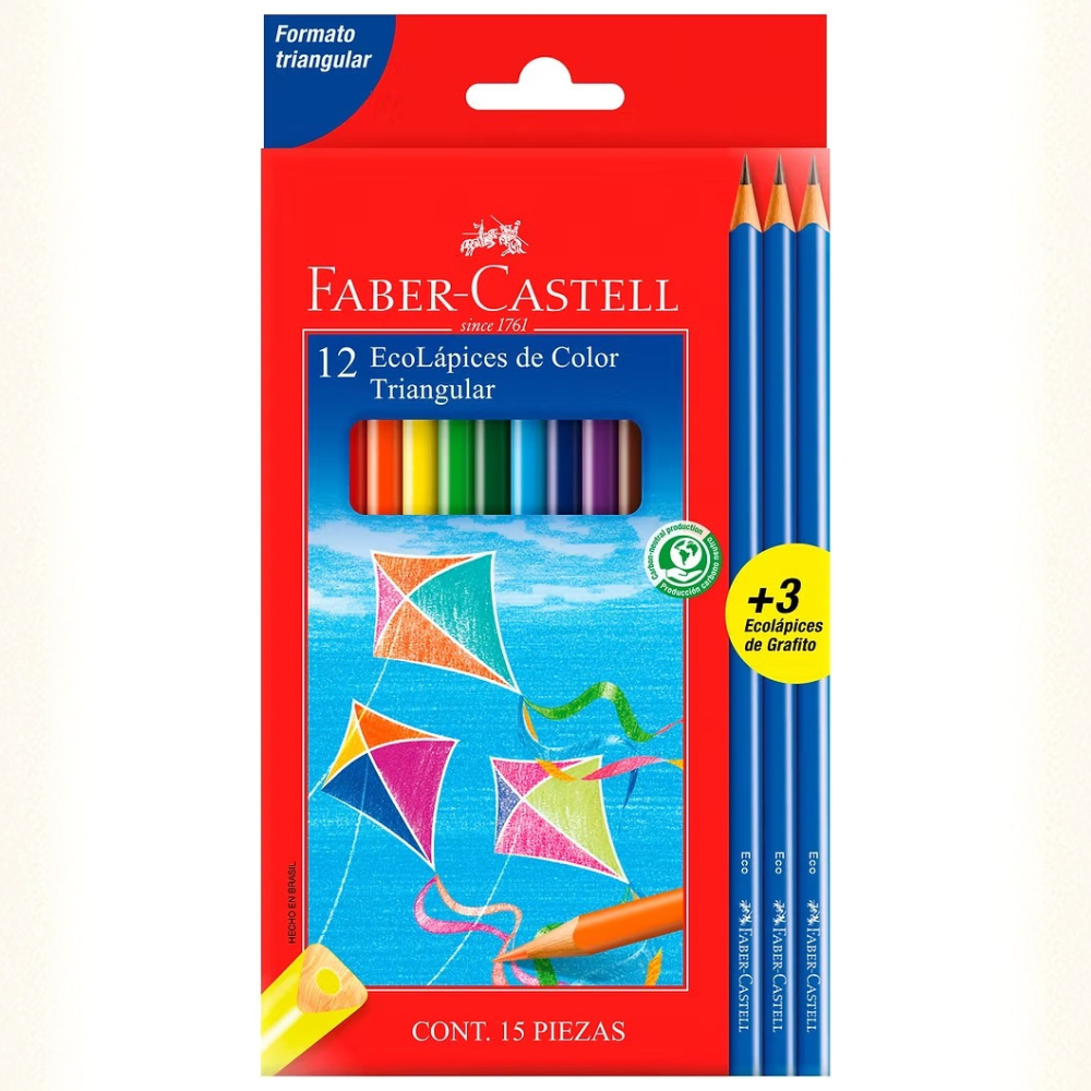 Colores Faber-Castell Largo Mina 4 mm X12 + 3 | Lápices de Colores con Lápiz Presto