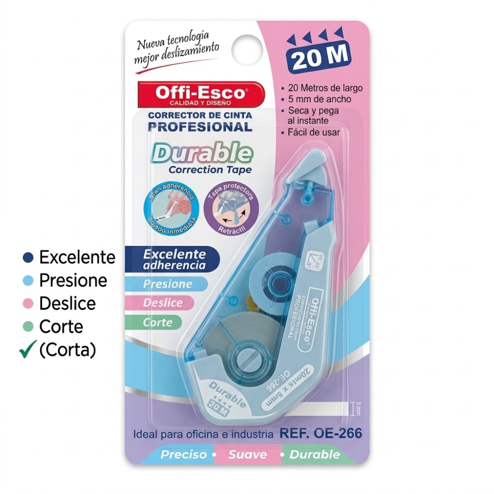 Corrector en Cinta Offi-Esco Colores Pastel 20 m x 5 mm OE-266 – Corrector Escolar y de Oficina