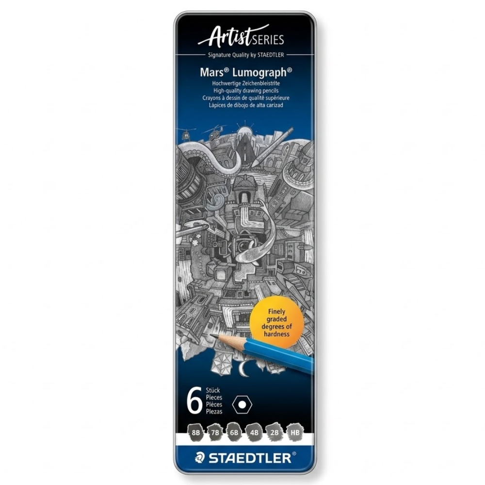 Lápices Staedtler Mars Lumograph x6 Caja Metálica