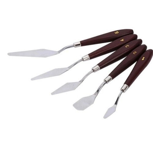 Espatulas De Arte Combo X 5 Tamanos Diferentes Con Mango De Madera 1