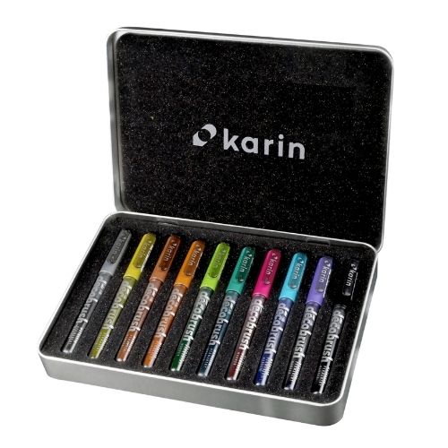 Estuche marcadores lettering metalicos karin Interior Completo De Lado
