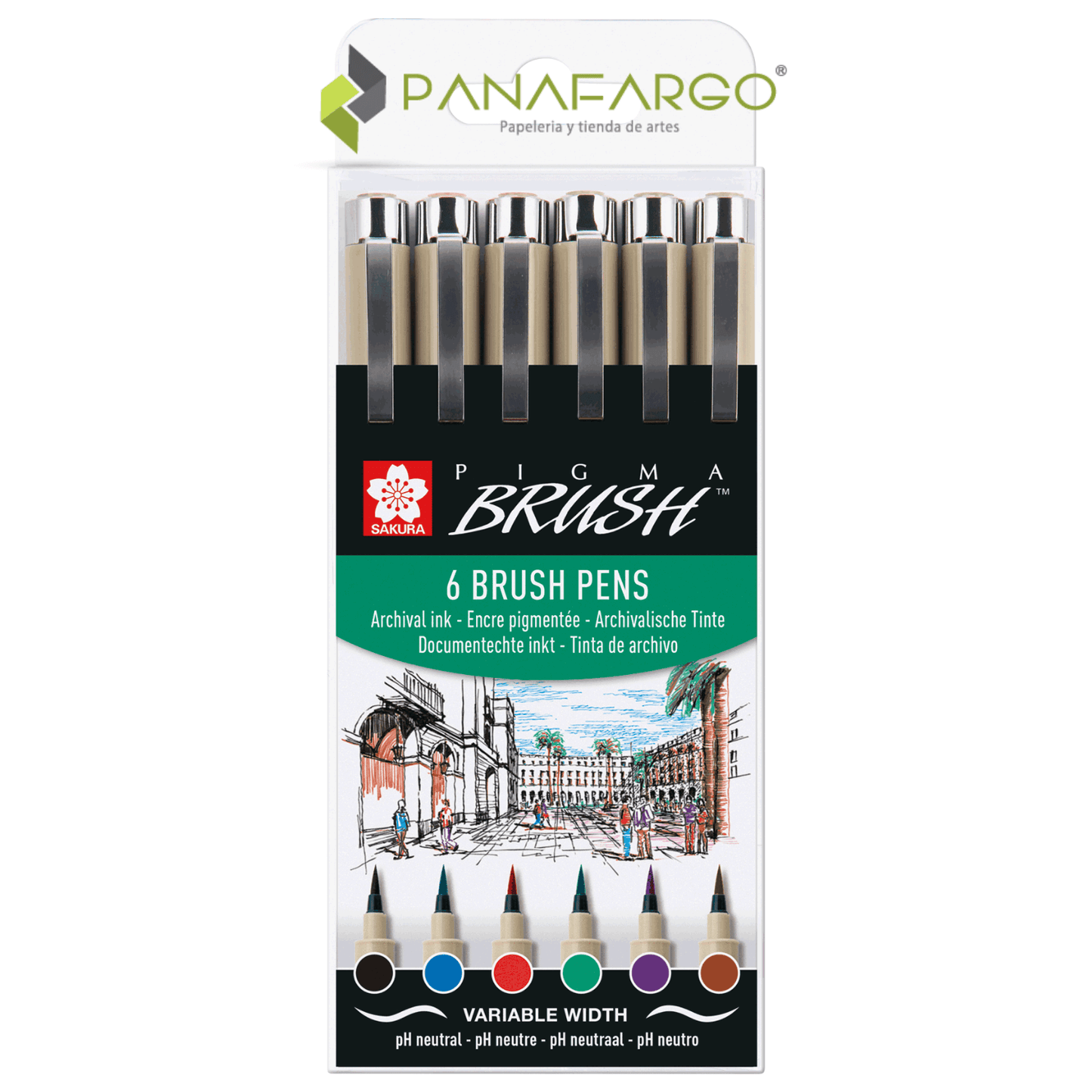 Estuche pigma brush pen x 6 punta pincel