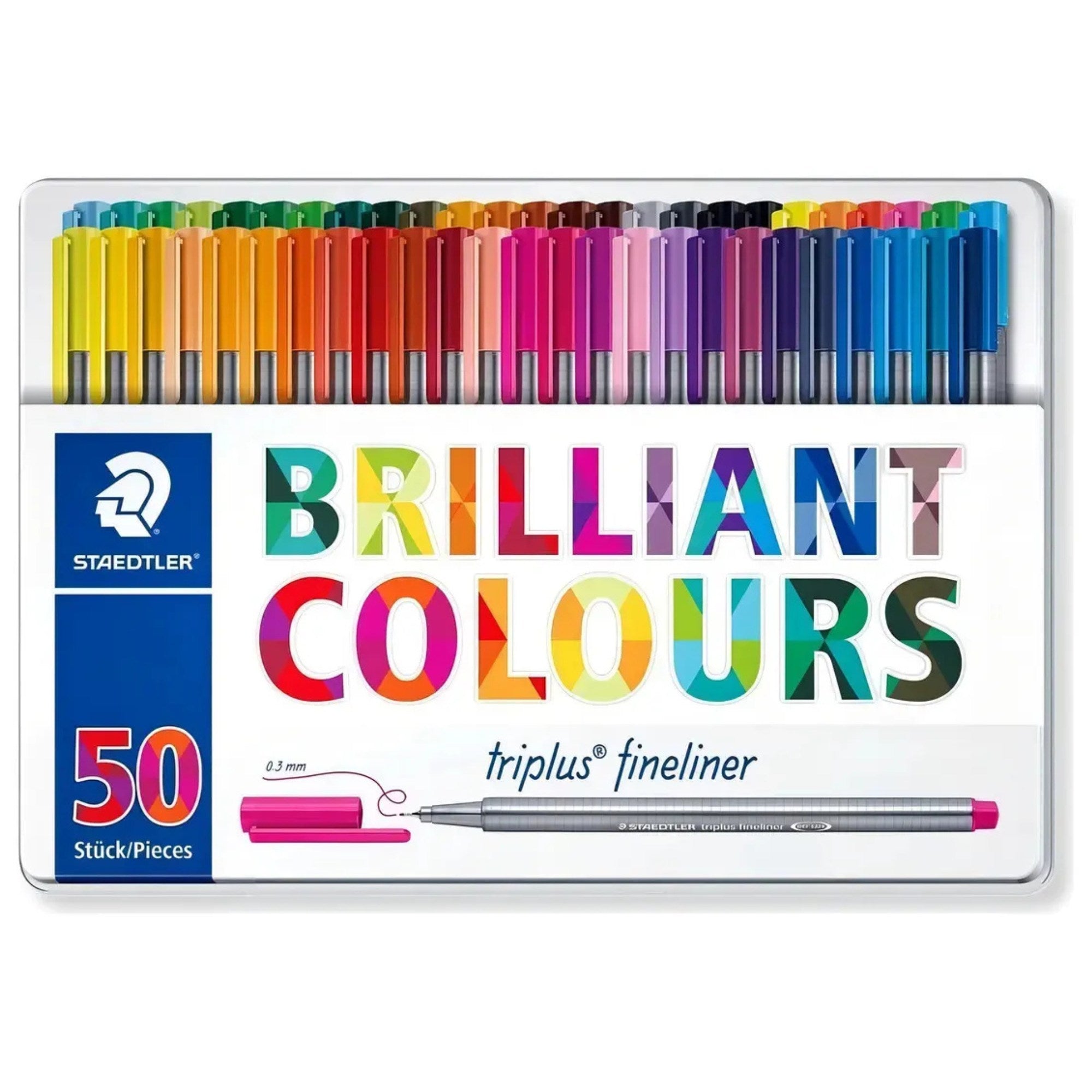 Estuche Metálico x50 Micropuntas Staedtler Triplus Fineliner Brilliant Colours| Punta Superfina 0.3 mm