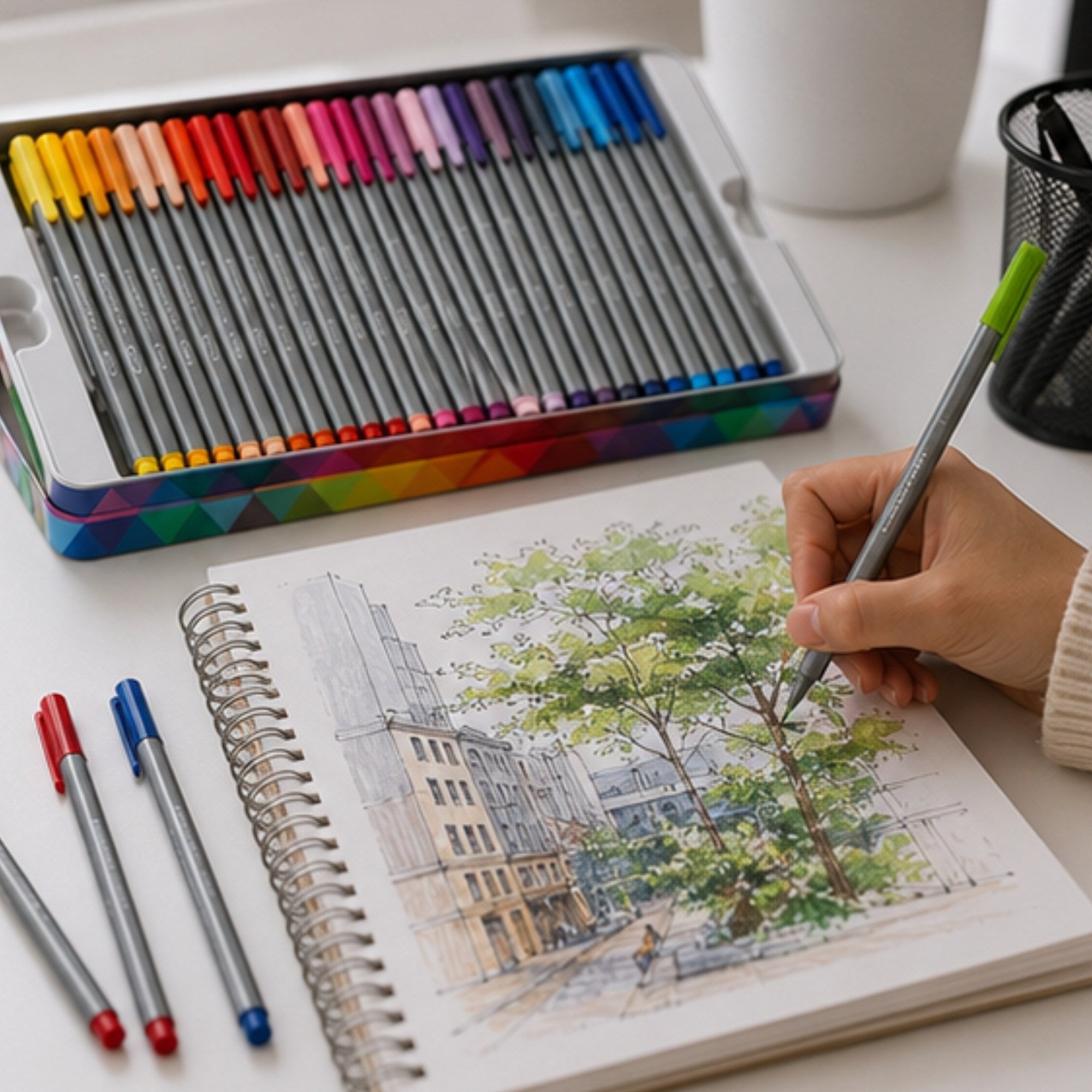 Estuche Metálico x50 Micropuntas Staedtler Triplus Fineliner Brilliant Colours| Punta Superfina 0.3 mm