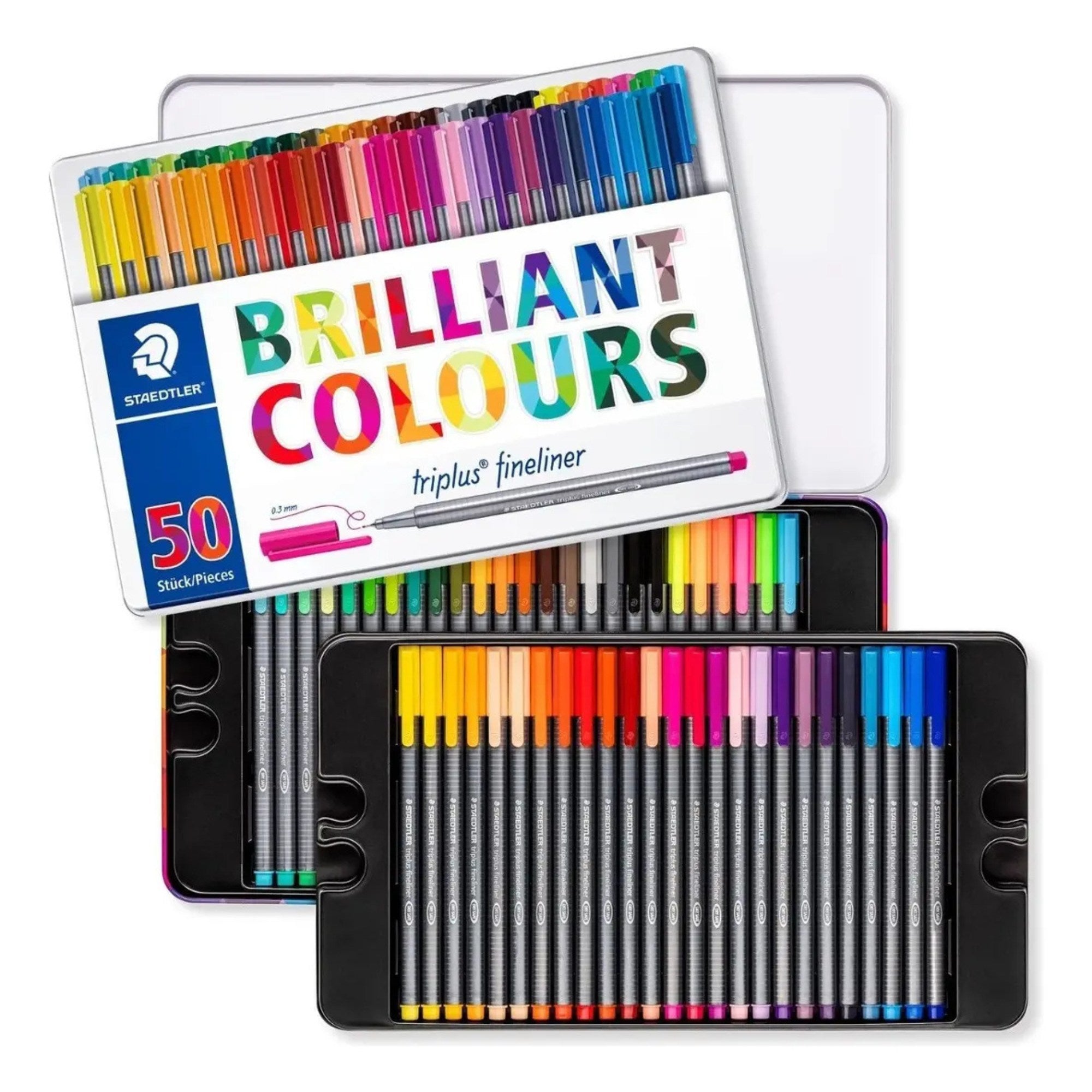 Estuche Metálico x50 Micropuntas Staedtler Triplus Fineliner Brilliant Colours| Punta Superfina 0.3 mm