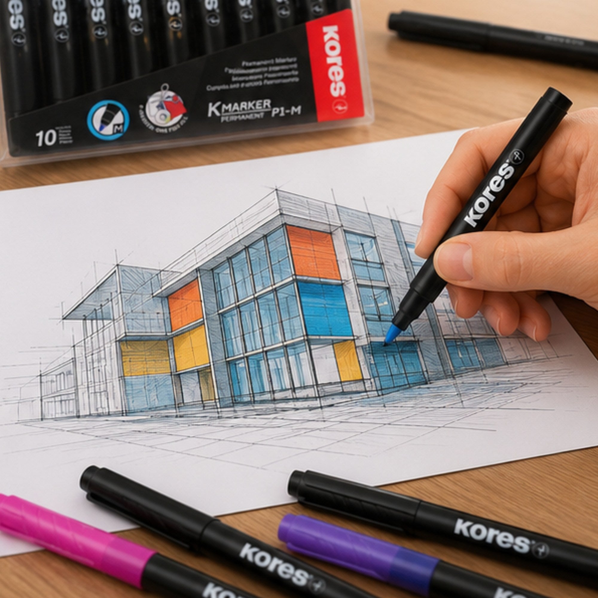 Estuche de 10 Marcadores Kores K Marker P1-M Permanente