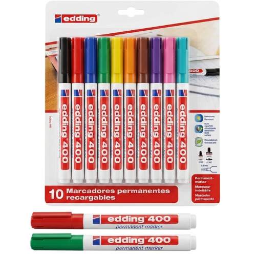 Estuche de 10 Marcadores Permanentes Recargable de Colores Surtidos Edding 400 Punta fina 1.0 mm
