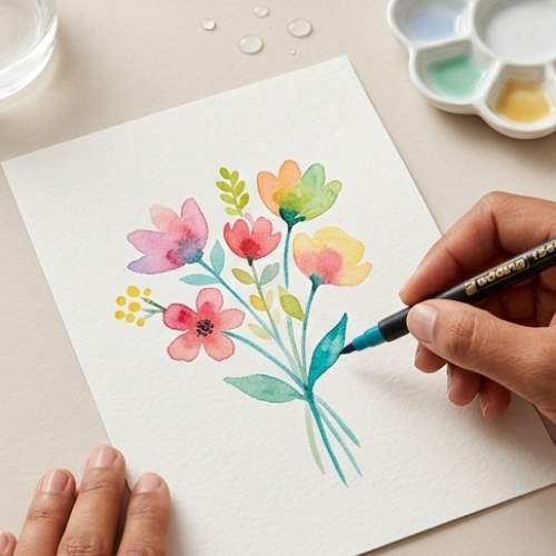 Estuche de 10 Marcadores de Colores Surtidos Punta Pincel Edding 1340 Especial Para Lettering Flores acuarela