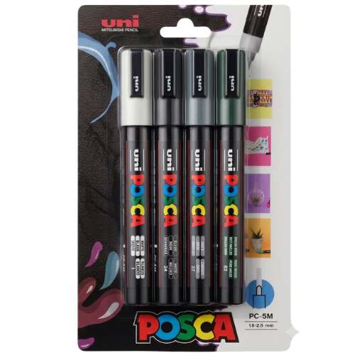 Estuche de 4 Marcadores POSCA PC-5M – Selección Azul Ingles y Tonos Profesionales