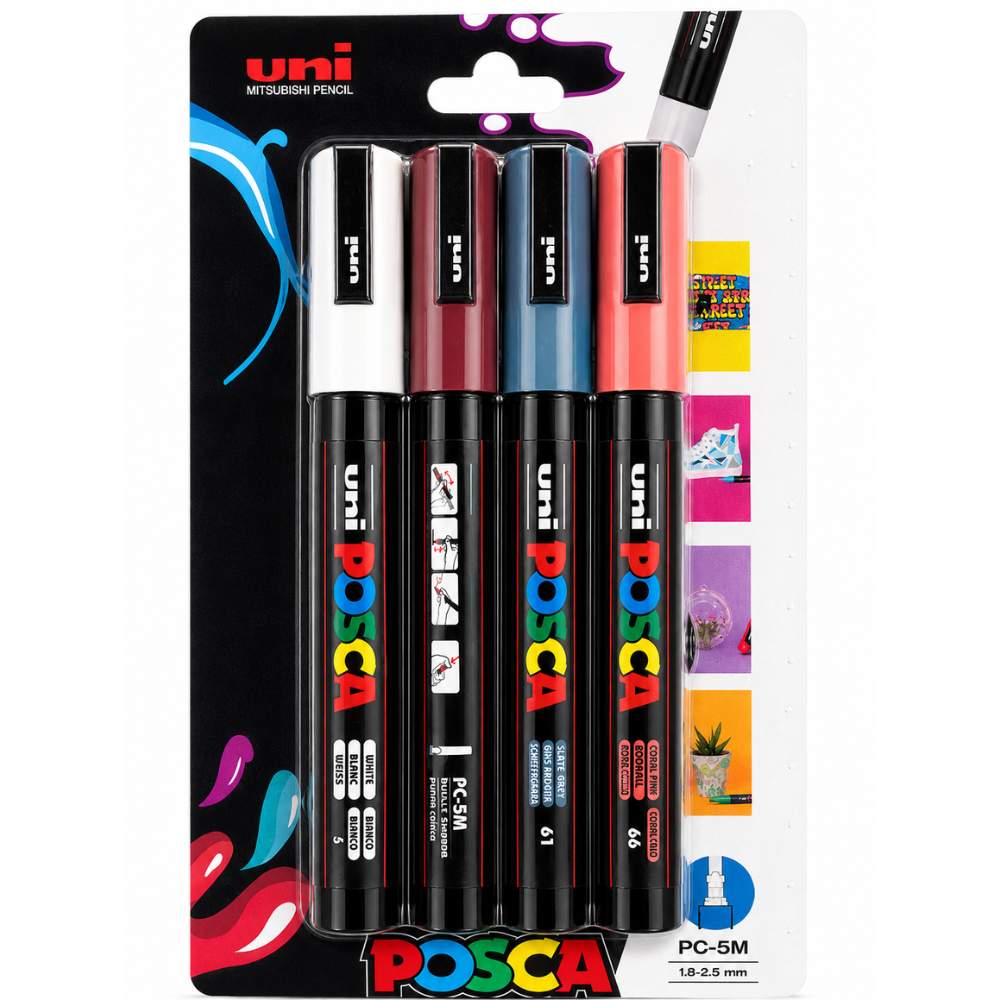 Estuche de 4 Marcadores POSCA PC-5M – Selección Rosa Coral y Tonos Profesionales