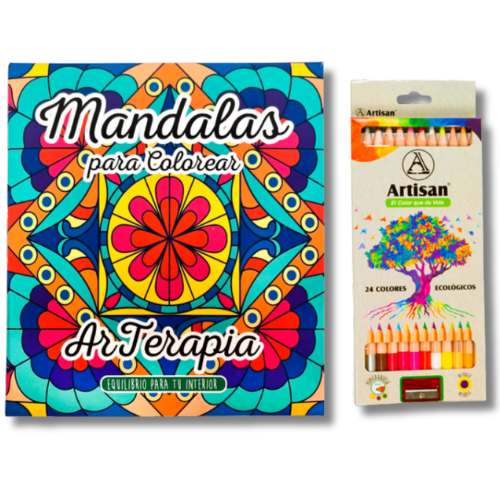 Libro de Mándalas mas caja de colores, marca Artisan - 1