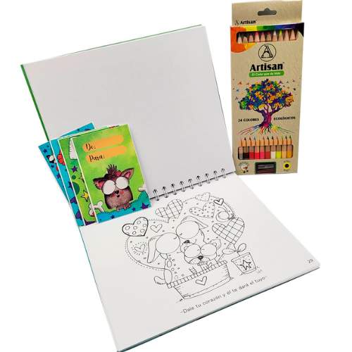Kit Premium Anti estrés Doggie Doodles de Lala González: Libro de Colorear de Perritos y Lápices Artisan x24