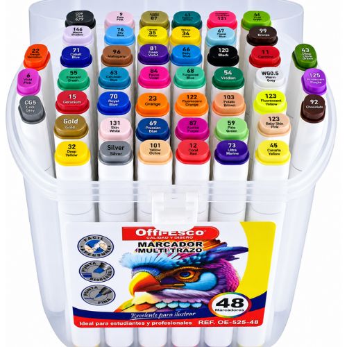 Kit de Marcadores Multi-trazo Offi-Esco 48 Colores - Punta Doble (Biselada y Fina)