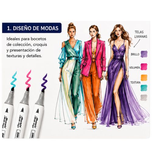 Kit de Marcadores Multi-trazo Offi-Esco 48 Colores - Punta Doble (Biselada y Fina)