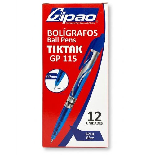Caja X 12 Lapicero Retráctil 0.7mm TikTak GP115- Azul
