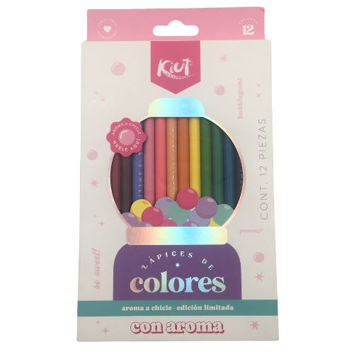 Lapices de colores con aroma a chicle marca kiut x12