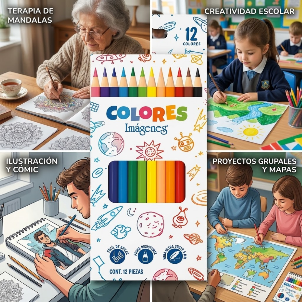 Lápices de Colores Norma Imágenes X12 Unipunta Largo | Colores Escolares