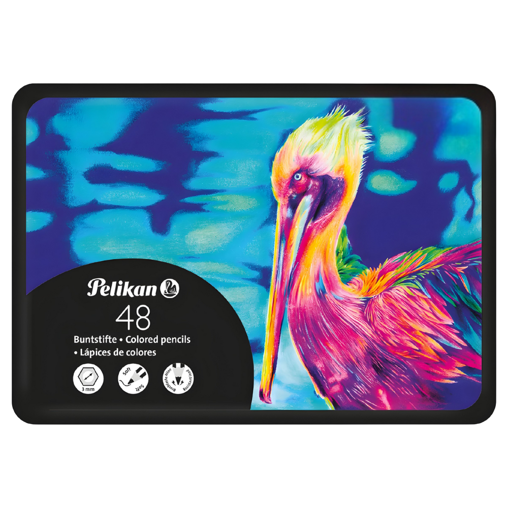 Lápices de Colores Pelikan Premium X48 Caja Metálica | Colores Artísticos, Hexagonales, Mina 3,3 mm