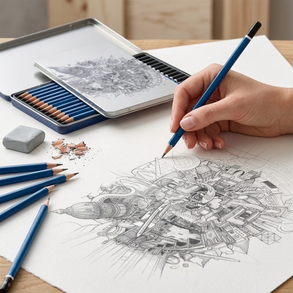 Lápices de Dibujo STAEDTLER Mars Lumograph x12 en Estuche Metálico
