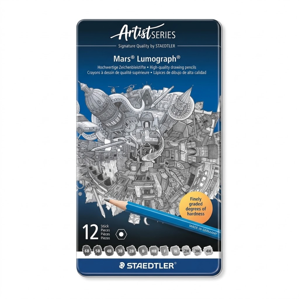 Lápices de Dibujo STAEDTLER Mars Lumograph x12 en Estuche Metálico