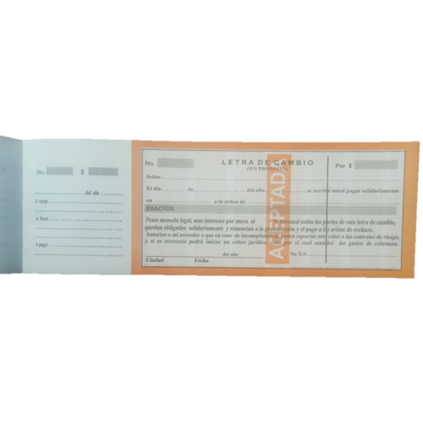 Letra De Cambio En Talonario Papel Bond De 70 Hojas Panafargo