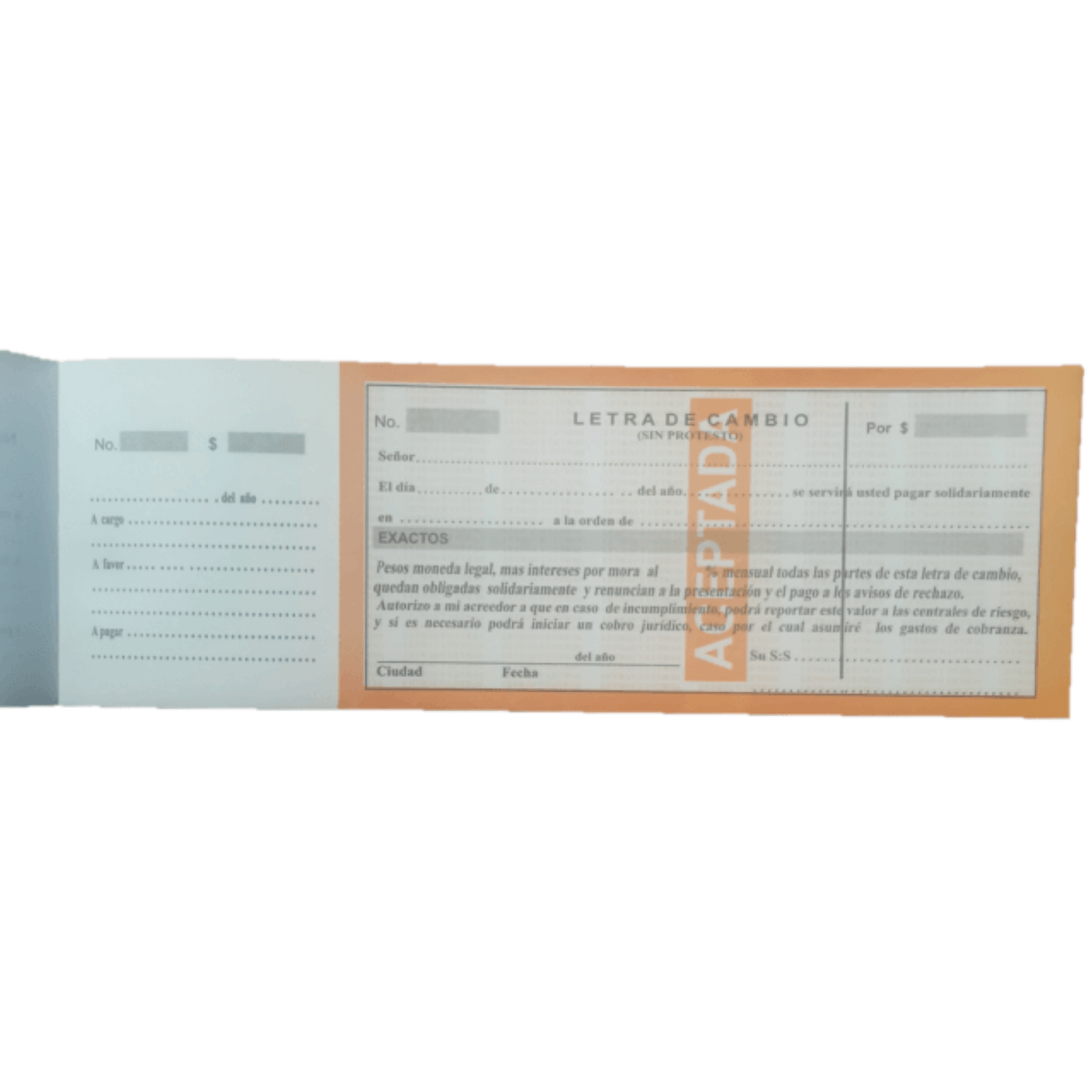 Letra De Cambio En Talonario Papel Bond De 70 Hojas Panafargo