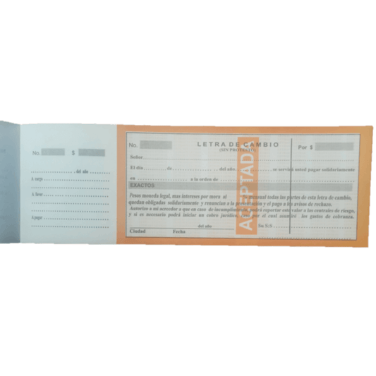 Letra De Cambio En Talonario Papel Bond De 70 Hojas Panafargo