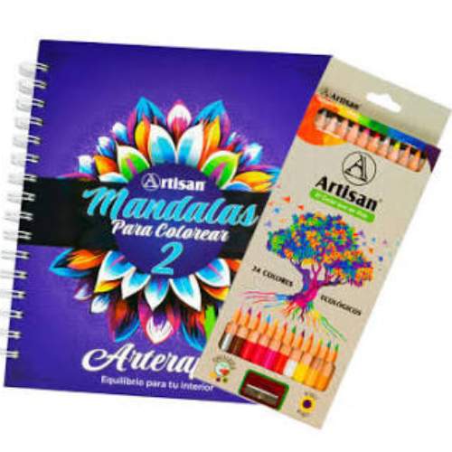 Libro de Mándalas mas caja de colores, marca Artisan - 2