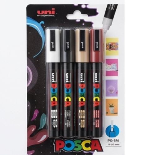 POSCA PC-5M Marker Set of 4 – Ruby Red and Professional Tones Selection