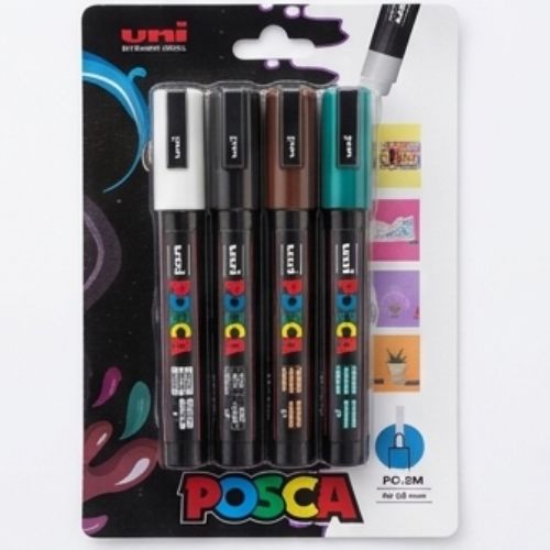 POSCA PC-5M Markers – Emerald and Professional Tones Selection, 4-Marker Set
