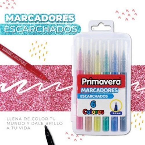 Marcador Escarchado x 6 Primavera Punta 38 mm Dentro Del Empaque Con Publicidad
