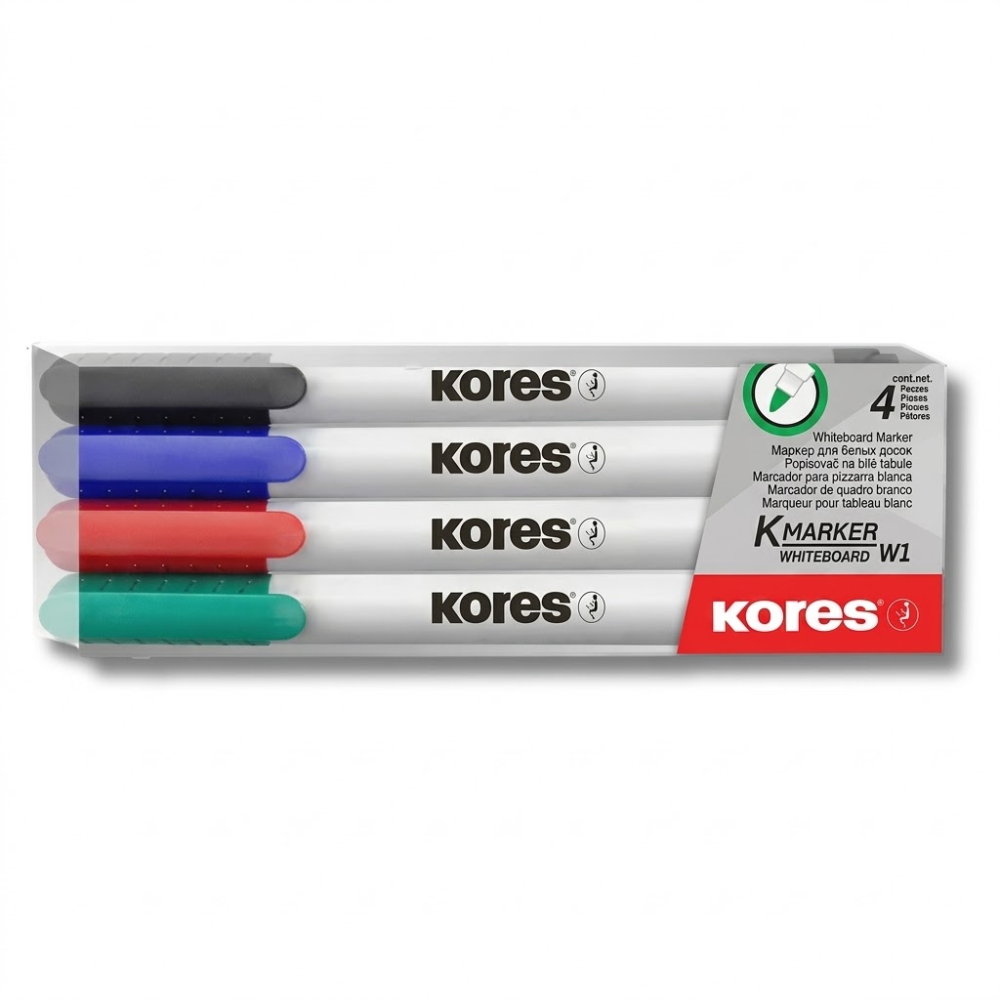 Marcador Borrable Kores K-Marker Punta Delgada x4 – Marcadores para Pizarra