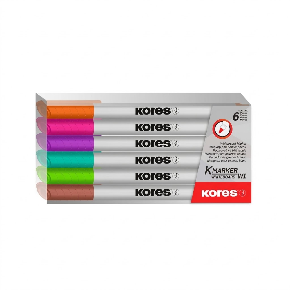 Marcador Borrable Kores K-Marker Punta Delgada x6 – Marcadores para Pizarra