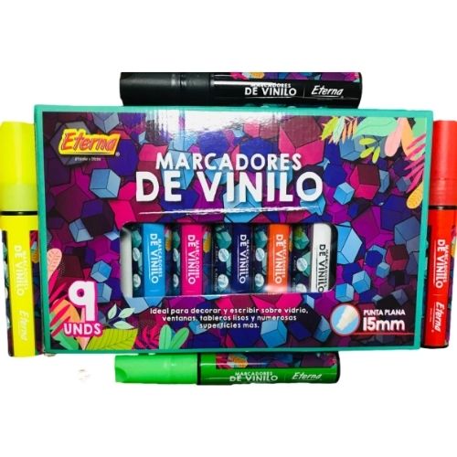 Marcadores De Vinilo Eterna X9 UNDS Punta Plana De 15mm Portada