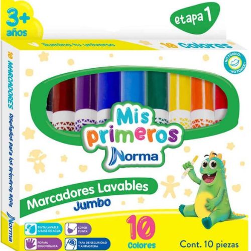 Marcadores Jumbo Norma "Mis Primeros Trazos" – Lavables x 10 Colores