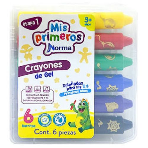Pintubarritas Mis Primeros Crayones de Gel Etapa 1 para Niños Pequeños - Set de 6 Colores No Tóxicos y Lavables