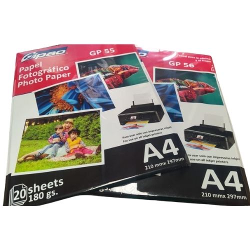 Papel Fotografico A4 Paquete De 20 Hojas De 230gs y 180gs Gipao Ambos Paquetes
