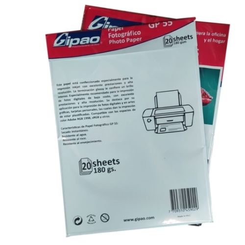 Papel Fotografico A4 Paquete De 20 Hojas De 230gs y 180gs Gipao Paquete Por Detras
