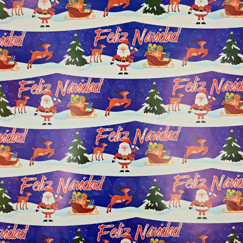 Papel regalo feliz navidad papa noel trineo