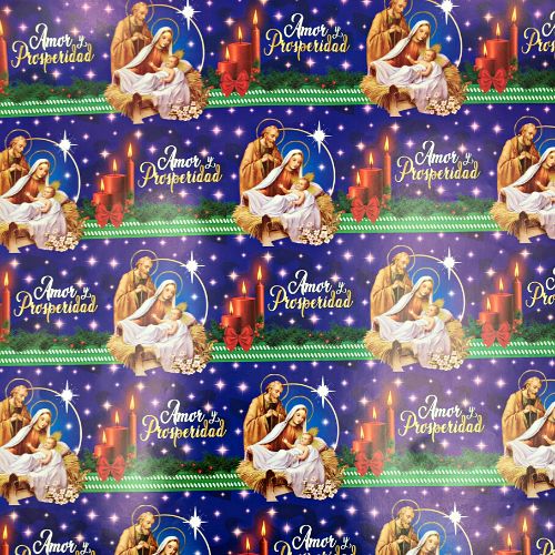 Papel regalo feliz navidad sagrada familia fondo cielo