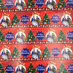 Papel regalo Navidad Feliz navidad sagrada familia arbol