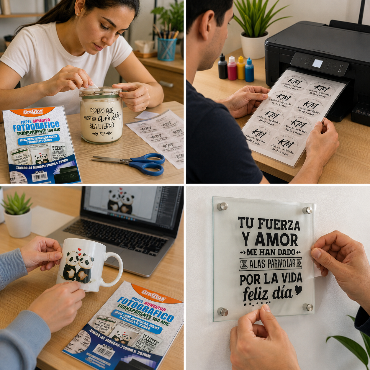 Papel o Vinilo  Fotográfico Adhesivo Transparente Grafitos A4 (135 g / 100 micras) x 20 Hojas Inkjet