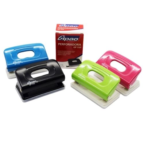 Perforadora Gipao Gp310 2 Huecos 4 Colores Con Caja En Medio
