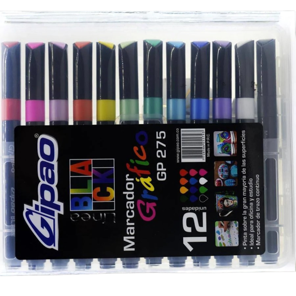 Plumones Diver Class / Gipao X12 Delgados | Marcadores de Colores para Escritura, Dibujo y Escolar